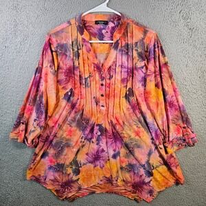Cocomo‎ Woman Multicolor Floral Pleated Tunic Top 1X